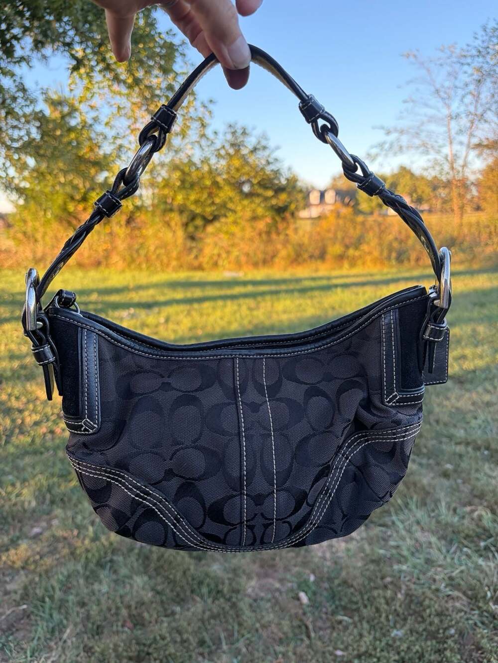 Y2k Coach mini Signature Soho Hobo Black Canvas Leather Handbag